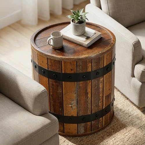 Tribesigns Barrel Side Table with Hidden Storage 19.68 Farmhouse Round Rustic Wood End Table with Removable Lid 24 Tall Sofa Side Bedside Nightstand for Living Room (1 PCS)