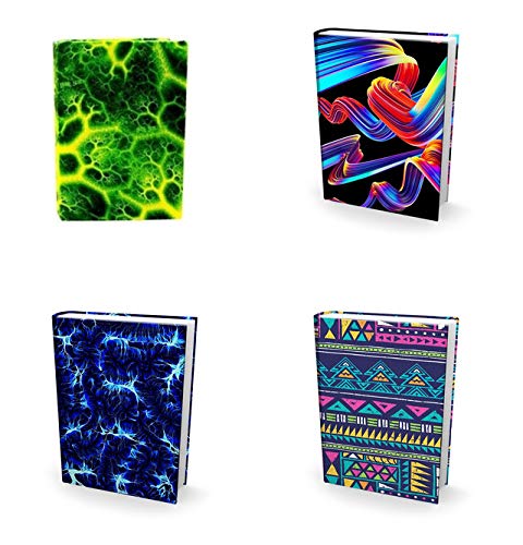 Easy Apply, Reusable Book Covers 4 Pk. Best Standard 8x10 Textbook Jacket for Back to School. Stretchy to Fit Most Medium Hardcover Books. Perfect Fun, Washable Design for Girls, Boys, Kids or Teens
