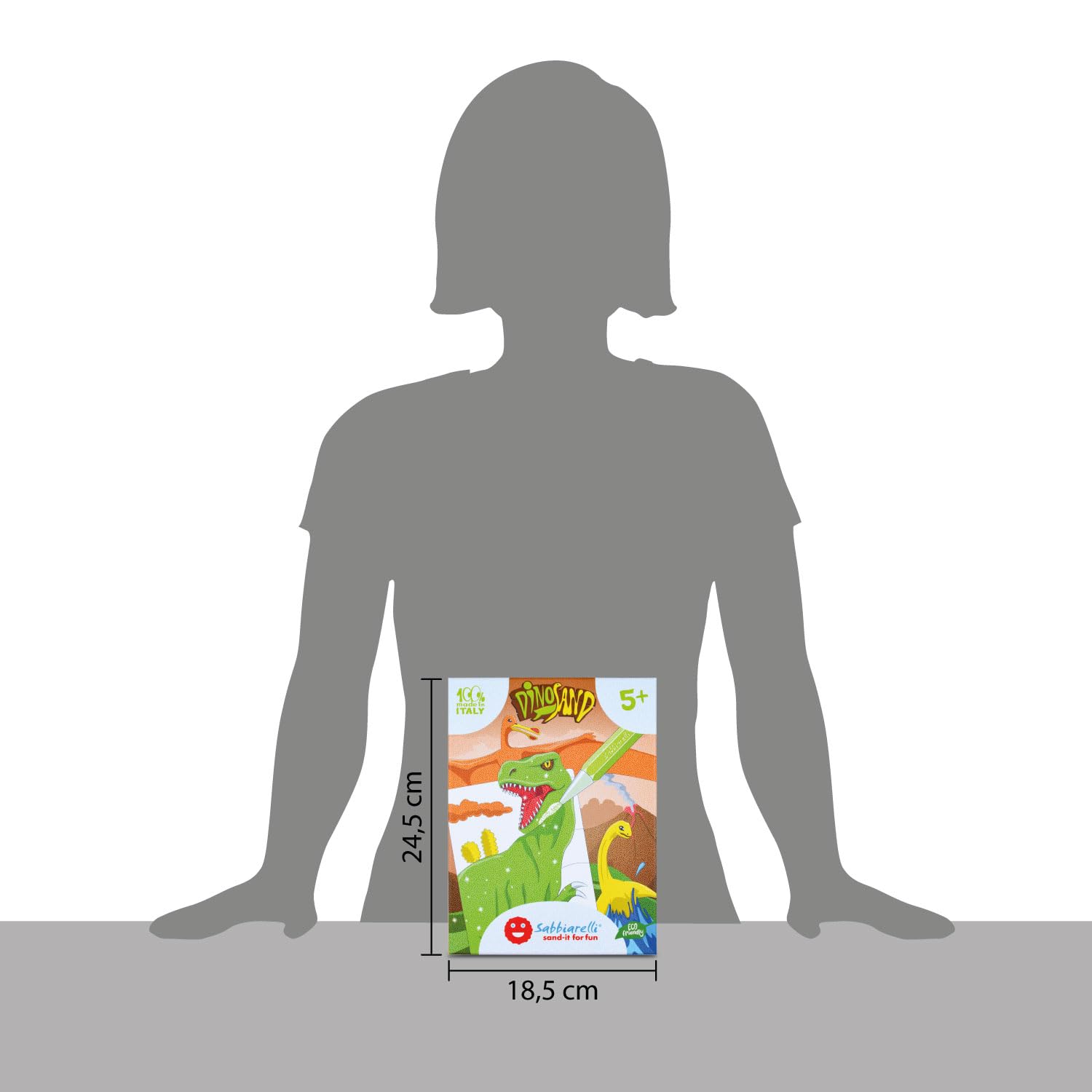 Sabbiarelli Sand-it For Fun – Kit Dinosand 5+ | Kit di Sand Art a Tema Dinosauri 100% Made in Italy con Sabbia Colorata, Disegni Adesivi e Accessori | Lavoretti Creativi per Bambino 5-12 anni
