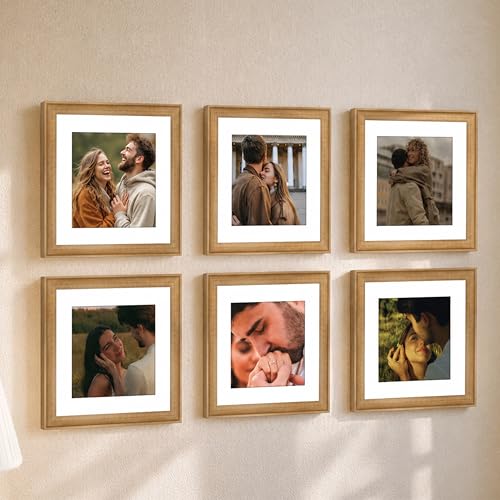 Image of Art Street Wooden Photo Frame for living room, Aesthetic Cave Design Photo Frames for Photograph, Art Work, Certificates Set of 6 (8x8 Inch, Wood Brown)