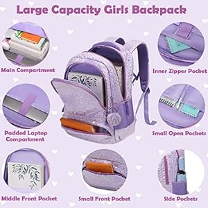 Kimwadalh School Bags for Girls 3in1 Girls Backpack with Lunch Bag Pencil Case and Chest Strap for Preschool Elementary
