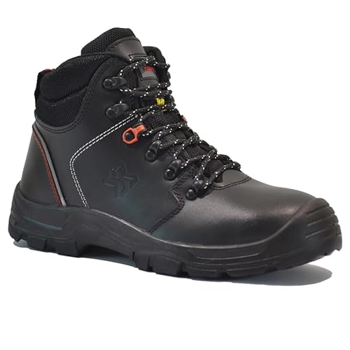Men's Leather Waterproof Safety Boots - Steel Toe Cap Hiking Work Ankle Boots & Trainers | Durable, Protective Footwear (Black, UK Footwear Size System, Adult, Men, Numeric, Medium, 11)