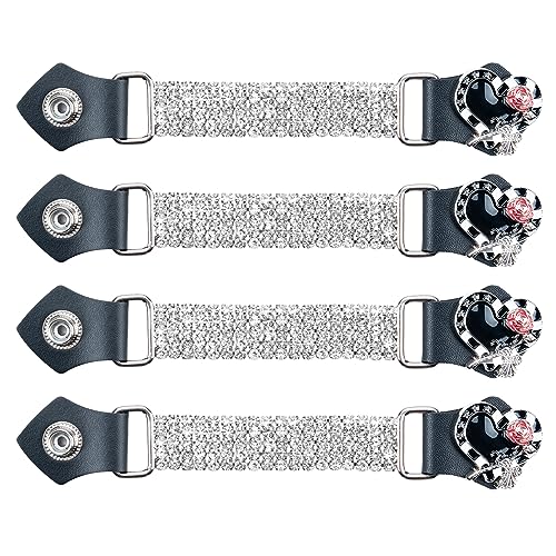 Dream Apparel 4 extensores de chaleco de motocicleta con cristales brillantes para mujer con extremos de piel sintética y cadenas de diamantes de imitación, Corazón negro y rosa roja, S/M