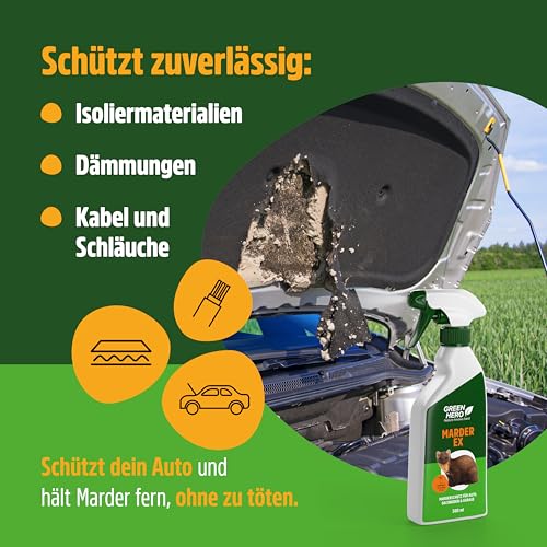 Green Hero Marder-EX Anti Marderspray 500ml Marderabwehr fürs Auto schnelles und effektives Marderabwehrspray, Marderschreck Auto Spray, zum Fernhalten von Marder