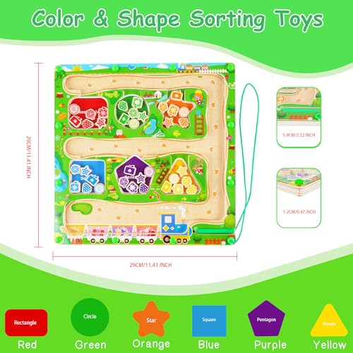 Image of Magnetic Color & Shape Maze, Toddler Montessori Toys for 3 4 5 Year Old Girl Boy Birthday Gift, Magnetic Puzzles Board for Kids, Wooden Magnets Color Shape Sorting Toys, Preschool Learning Activities