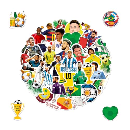 Lot de 50 Autocollants Joueur Vedette de Football, Imperméables Stickers de Football en Vinyle, pour Ordinateur Portable, Guitares, Bagages, Skateboard, Mignon Cadeaux...