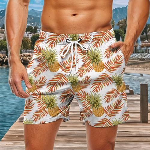 Beach Shorts for Men,Pineapple Tropical Shorts for Men | Drawstring Quick Dry Swimwear Bathing Suit Daily Wear3
