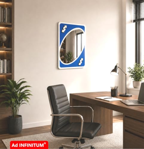 Image of AD INFINITUM Multilayer Wooden Wall Art With Mirror Hanging Decor for Contemporary Home, Bedroom, Living Room, Office etc., (UNO Reverse Blue)