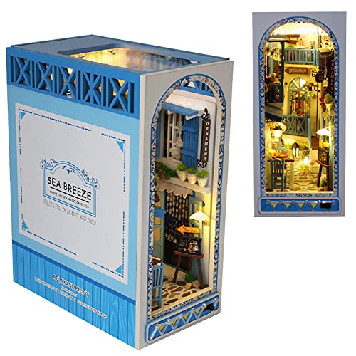 TOPBSFARNY 3D Wooden Book Stand Puzzle DIY Dollhouse Wood Bookends Book Nook Model Building Kit with...