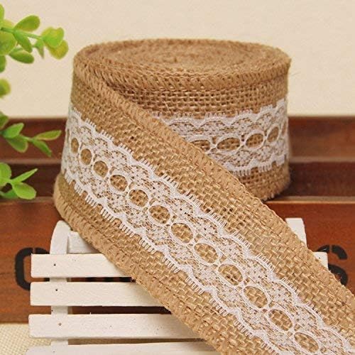 Set of 11 White Lace with Natural Burlap Ribbon Jute Roll (10 Rolls/Lot) and Jute Rope 300 Feet for Rustic Vintage Wedding Decoration Craft Gift Wrapping Marson Jars