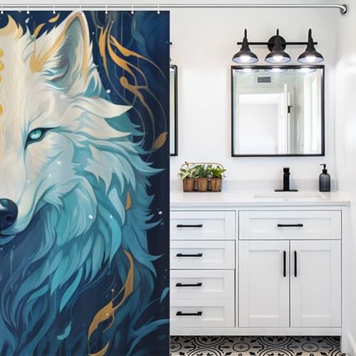 Rideau de douche loup en tissu imperméable 183x183 cm - 5