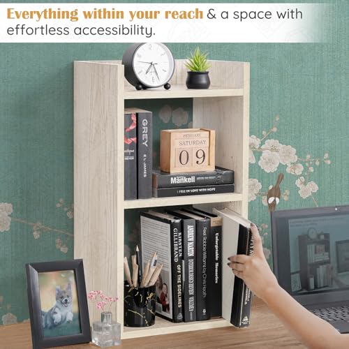 Image of ABOUT SPACE Side Table - Bed Side Tables for Bed Room with 2 Adjustable Shelves | DIY Engineered Wood Night Stand with Storage, Open Display End Table for Home Office (L 33 x B 24 x H 61.5 cm - Beige)