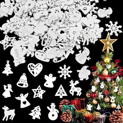 KECDRU Weihnachtsbaumschmuck Weihnachts Holzanhänger 120 Stück...