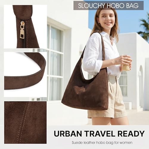 Bolso Hobo de ante para mujer casual color café oscuro miniatura 6