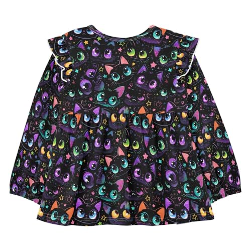 Dark Cat Eyes Girls Shirts Cotton Long Sleeve Ruffle Toddler Tee Tops2
