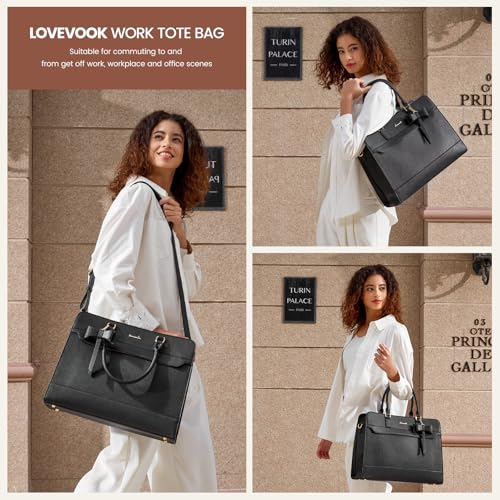 Image of LOVEVOOK Laptop Tote Bag for Women,Leather Work Bag, Waterproof Business Teacher Bag,Large Computer Handbag Purse Briefcase,Office Gifts for Women