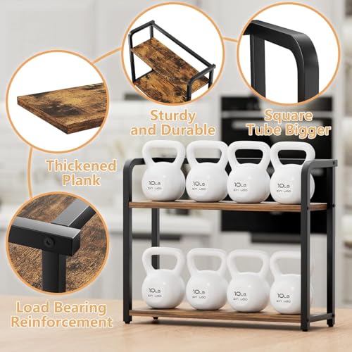 Image of Abja Novelties Kitchen Countertop Organizer, Shelf Rack For Kitchen Storage, Wooden Shelf, 2 Tier Spice, Oil Stand, Tabletop Rack For Makeup, Office (Rustic Brown, 2 Tier)