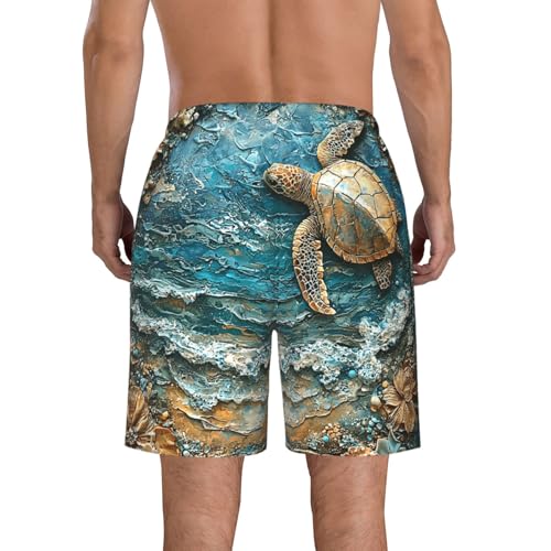 Mens Swim Trunks Board Shorts Quick Dry Shorts with Pockets - Ocean Turtle Sea Turquoise3