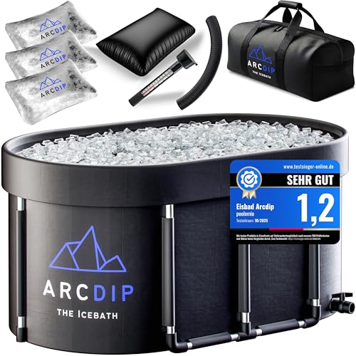 poolomio® Eisbad Oval Premium Set 120 x 60 x 60 cm | XXL Eisfass 340L für Zuhause & Outdoor |...