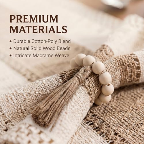 Set de manteles individuales boho con camino de mesa y anillos de servilleta miniatura 4