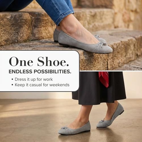 Image of Epic Step Ballet Flats for Women, Comfortable Slip on Faux Suede Round Toe, Ballerina Dressy Flat Shoes