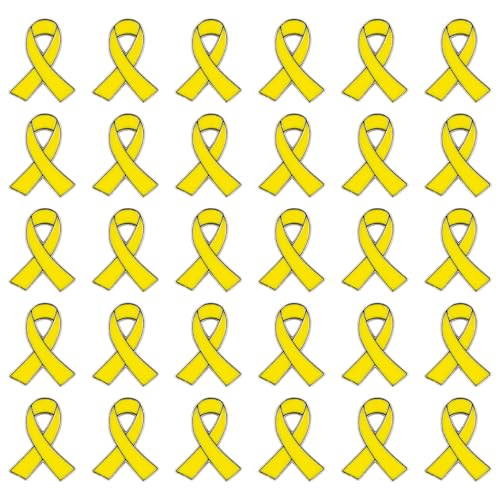 Ziyonix 30 Piezas Pin de Cinta Amarilla, Campaña de Pins de Lazo Amarillo contra el Cáncer Pines de Concientización sobre la Salud Mental Pin de Caridad Donación Evento Regalo (Amarillo)
