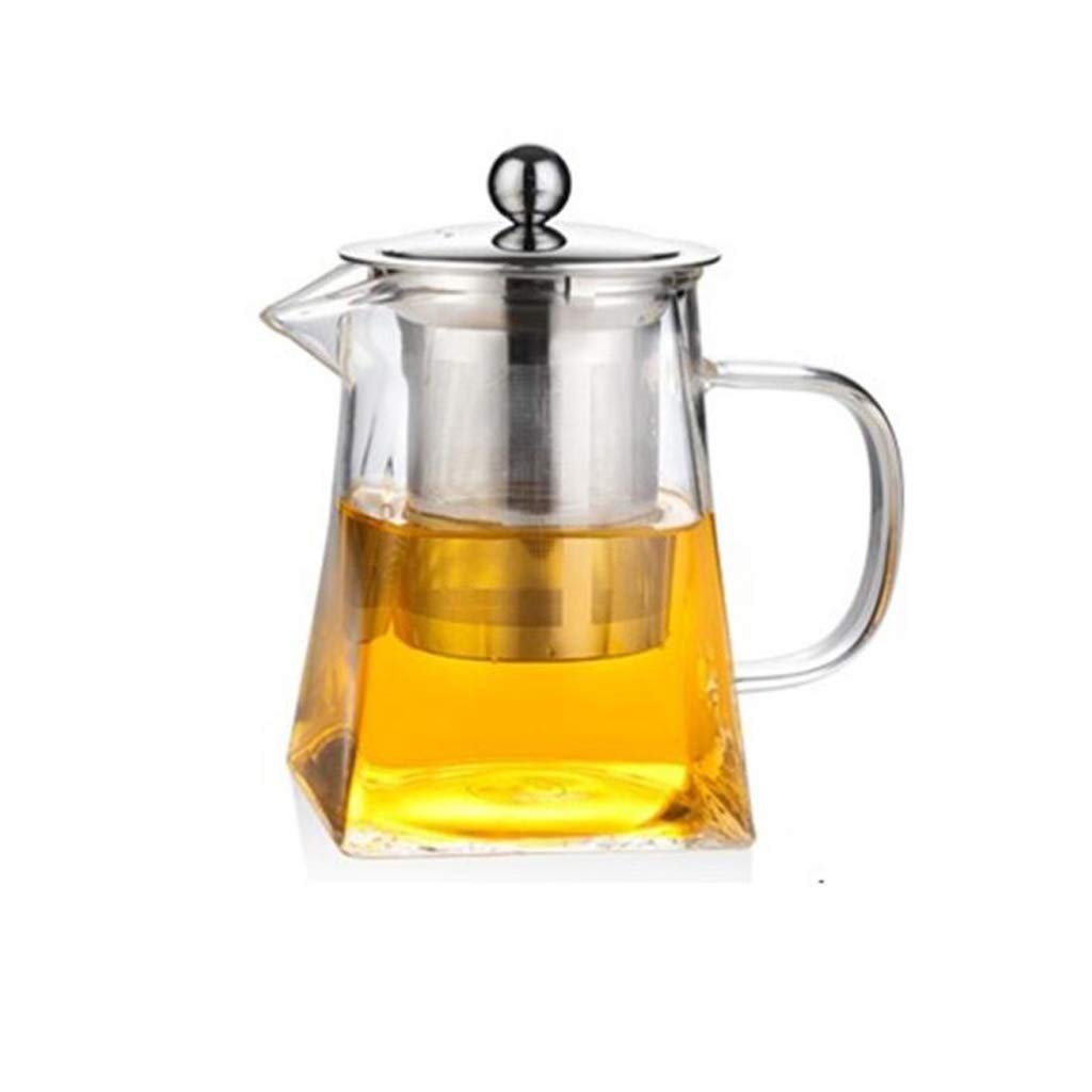Teapot Teapots 500ml Teapot Glass Square Teapot High Temperature Resistant Loose Leaf Flower Tea Coffee Pot Stainless Steel Infuser Filter Tea Kettle (Color : Clear, Size : 700ml)
