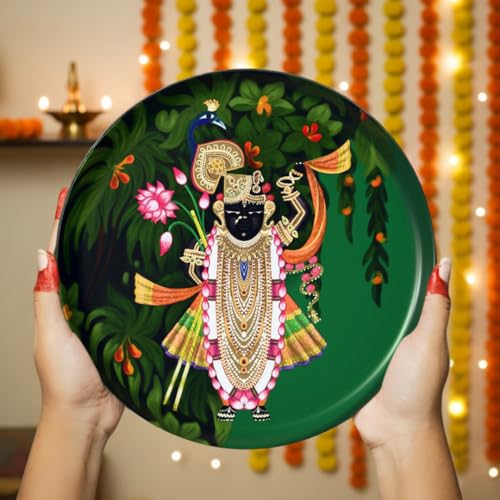 Image of Ritualistic Shreenathji Nathdwara Van Leela | Single Wall Plate with Handcrafted Wooden Stand | 10 inch