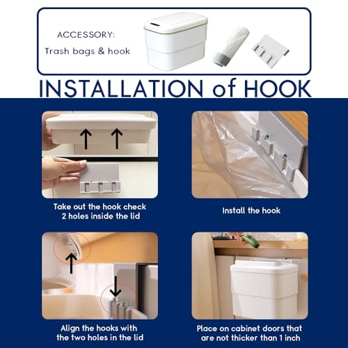 Image of Sensor Bathroom Trash Can with Lid, 2.5 Gallon Motion Sensor Garbage Can,Automatic Touchless Trash Cans, Small hanging garbage bin,Mountable /Desk for Kitchen Compost Bin,Office,White Gold Decor