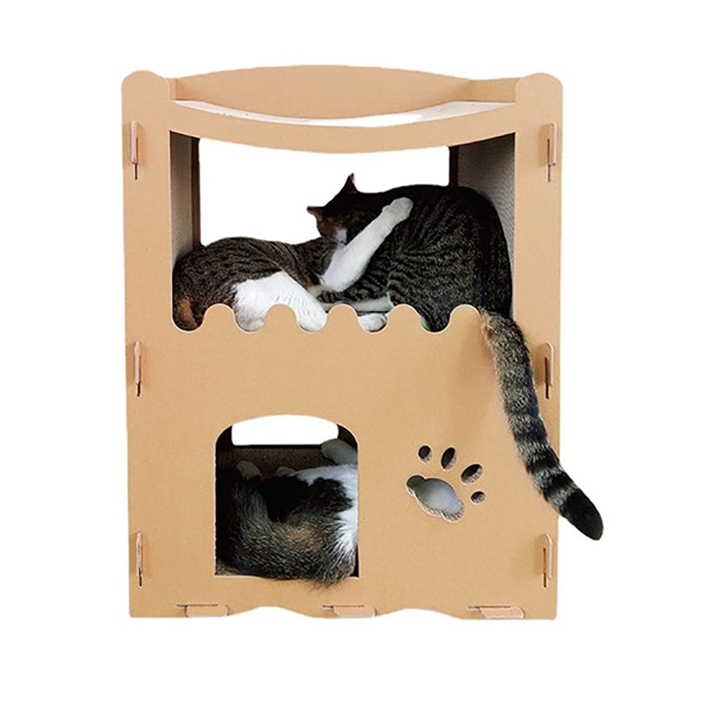 JW-YZWJ Casa de cartón Corrugado para Gatos, rascador de Gatos ecológico, apartamento de Villa para Gatos, Juguetes para Gatos, Suministros para Mascotas