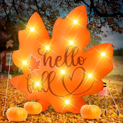 VIHOSE Fall Inflatable Decorations 5.25 ft Thanksgiving Blow up Decor Fall Maple Leaves LED Lights Inflatable Decoration for Autumn Harvest Indoor Outdoor Yard Garden Lawn Party