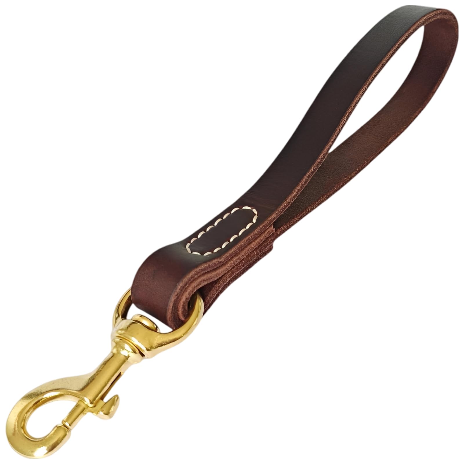 Guinzaglio per cani in pelle grana di alta qualità, 30 cm, largo 2 cm, cuciture rinforzate, manico marrone scuro, gancio in lega di zinco, per cani di grandi dimensioni per passeggiare e addestramento