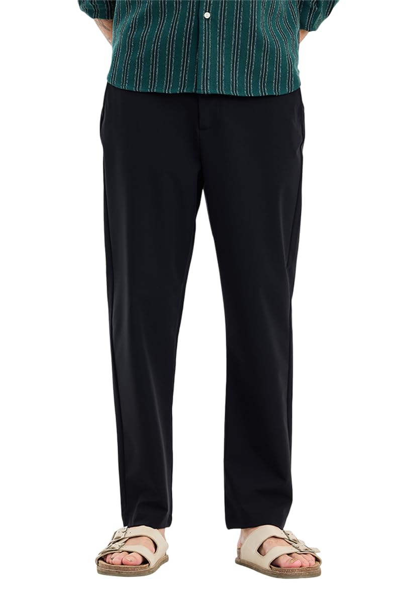 Men Trousers Resort Wear | Relaxed Fit Mid Rise Solid Design | Highly Stretchable Nylon Blend & Breathable Fabric for Casual Outings, Vacation & Daily Use-image-39