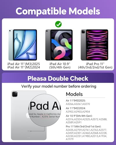 Image of Clear Keyboard Case for iPad Air 11 inch (M3 /M2, 2025 /2024), Air 5th /4th & Pro 11 inch 2022-2018, 360 Swivel with Wireless Bluetooth Multi-Touch Trackpad, 7-Color Backlit, Pencil Holder Purple