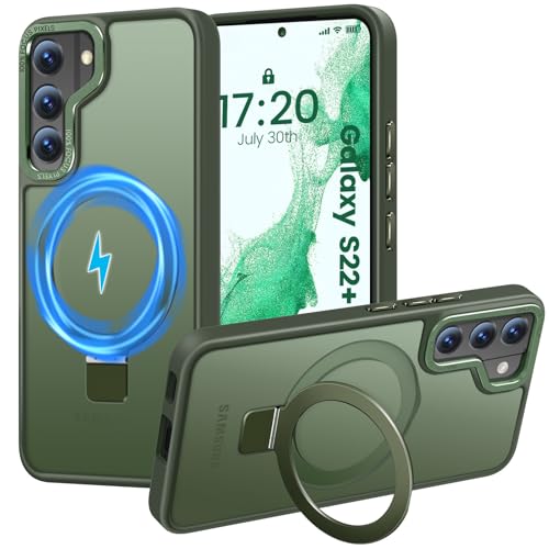 HuwaiH für Samsung Galaxy S22 Plus Hülle Magnetischer Robust Unsichtbarer Standring Militärnorm Sturzschutz Kratzfeste Anti-Fingerabdruck Schutzhülle für Samsung S22 Plus hülle(Dunkel Grün)