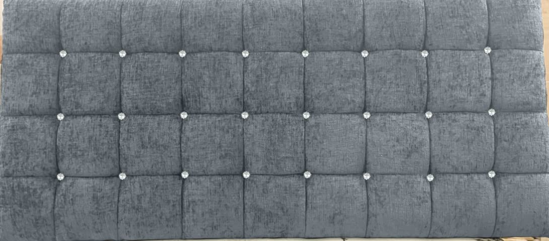 Affordable Luxury 24" Omega Cubed Headboard with Crystal Diamantes in Soft Chenille (Silver, Small Double 4ft)