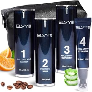 Premium Men Skin Care Kit for All Skin Types, Men Skincare Set with Vit. C Serum, Exfoliating Cleanser & Moisturizer, Men Face Care Kit with Free Travel Bag