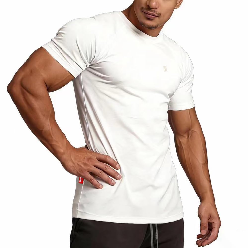 Men's Cotton Short Sleeve Raglan Crew Neck Gym Workout Athletic Tee