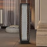 Grand patio Solar Outdoor Floor Lamp Water-Resistant Wicker Deck Lantern Light for Garden or Porch-Large Fuji, Dark Brown