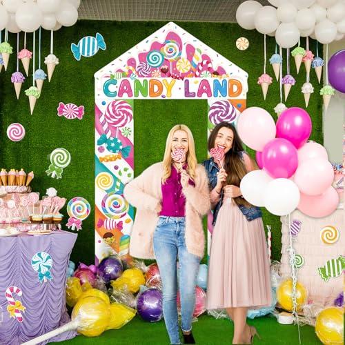 Image of Funrous Candyland Party Decorations Colorful Candy Lollipop Porch Banner Door Sign Candyland Hanging Backdrops Photo Booth Props for Birthday Baby Shower Outdoor Indoor Porch Decor(Pink,Lollipop)