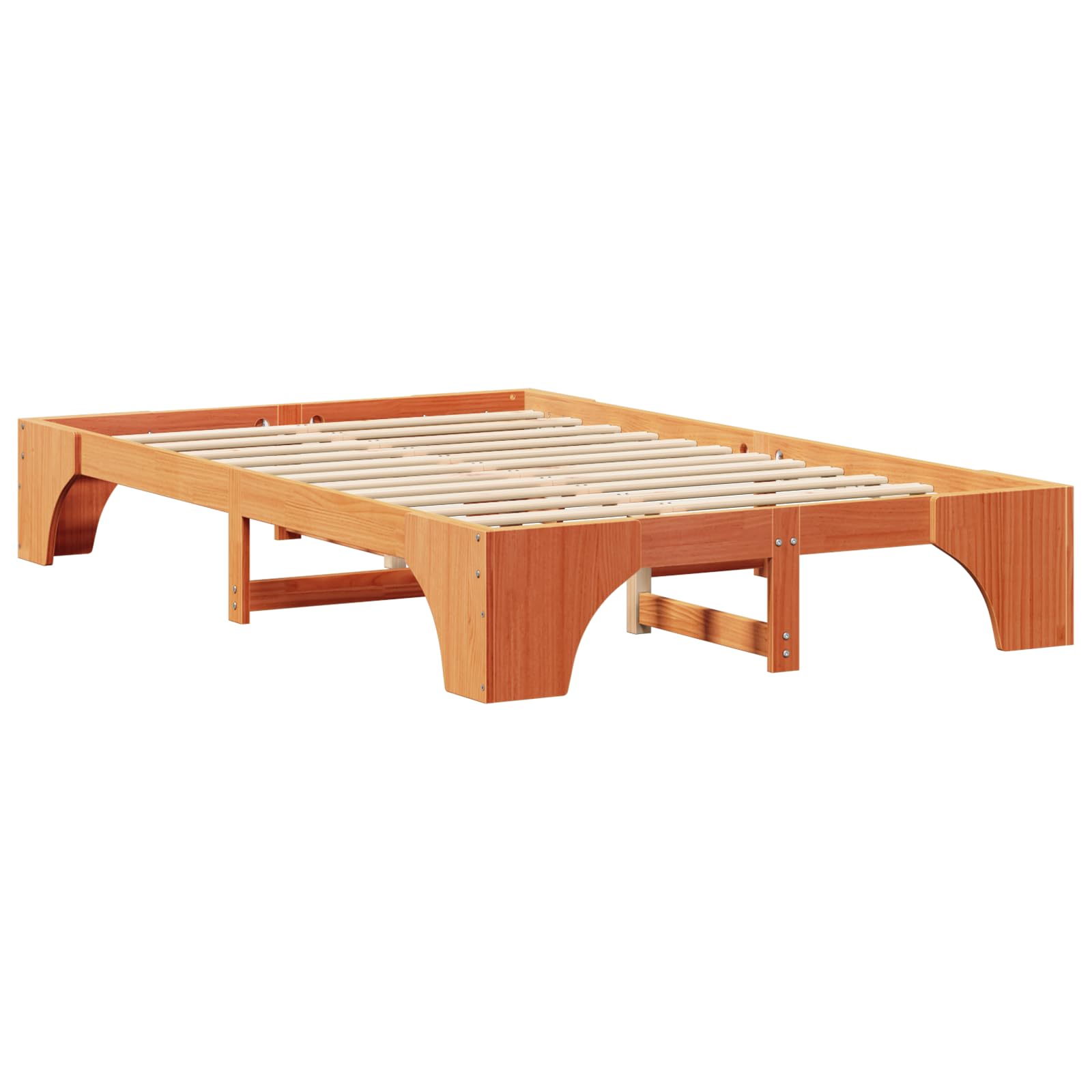 Cama de madera de color marrón cera, madera maciza de 140 x 190 cm, marco de cama de pino duradero, muebles de dormitorio estables
