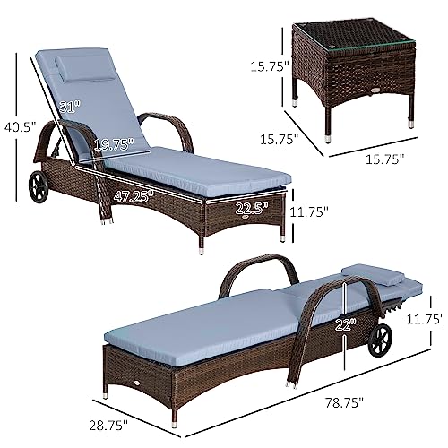 Outsunny US862-011LG0131 Wicker Outdoor Chaise Lounge Set Of 2, 5-Level Adjustable Backrest Pe Rattan Pool Lounge Chair With Wheels thumb #2