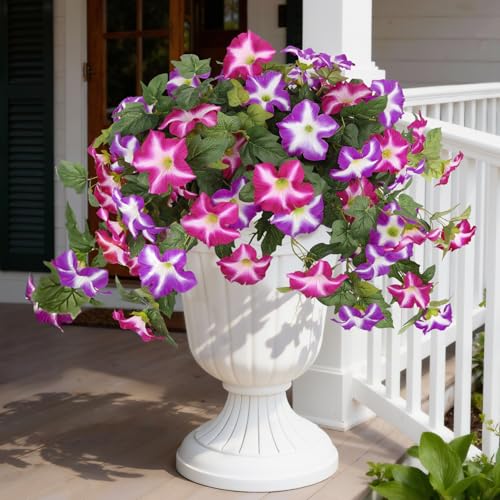 Image of Bassion Artificial Flowers for Outdoors, 2 Pcs Fake Petunia Flower, Fuschia