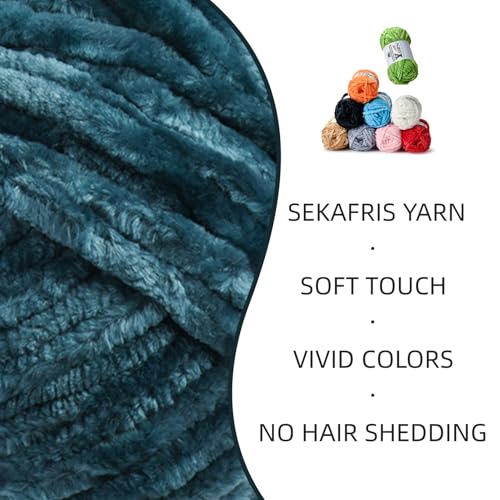 Image of 2 Pack Plush Chenille Chunky Yarn - Fluffy Velvet Yarns Crochet for Blanket Knitting and Crocheting - Soft Baby Yarn for Crocheting - Amigurumi Crochet Yarns 100g (87yds) (2 Sapphire Blue)