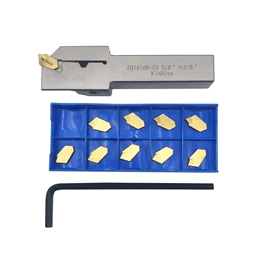 5/8in 3/4in Indexable Lathe Grooving Parting Holder with 10 Pieces GTN- SP200 SP300 Heavy Duty Nickel Plated ZQ1616/2020R02/03 Right -Hand Cut Off Tool Carbide Inserts (5/8" ZQ1616R03 Holder + SP300)