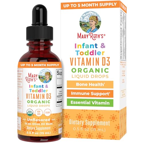 Image of USDA Organic Vitamin D Drops by MaryRuth's | Vitamin D3 Liquid | Sugar Free | Liquid Vitamin D Drops Immune Support for Infants & Toddlers | VIT D3 | Vegan | Gluten Free | Non-GMO | 90-150 Servings