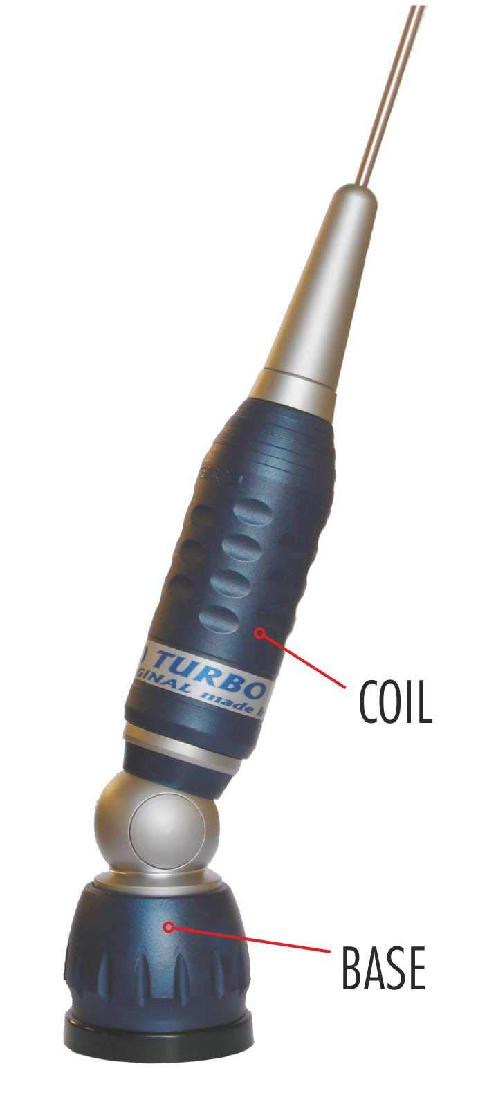 Sirio Antenne Turbo 1000 Blue Line, Antena CB de vehículo, frecuencia 27 – 28,5 MHz, Potencia máxima 1000 W (CW) Short Time, lápiz Inoxidable, inclinable 90°, Altura 1,15 m, Cable de 4 m Incluido