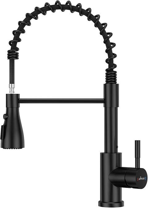 APPASO Wasserhahn Küche Schwarz, Hochdruck Küchenarmatur mit Brause, Mischbatterie Küche mit 3 Strahlarten, 360° Drehbar Spültischarmatur für Küche -Bleifrei/Nickelfrei Edelstahl | Schwarz