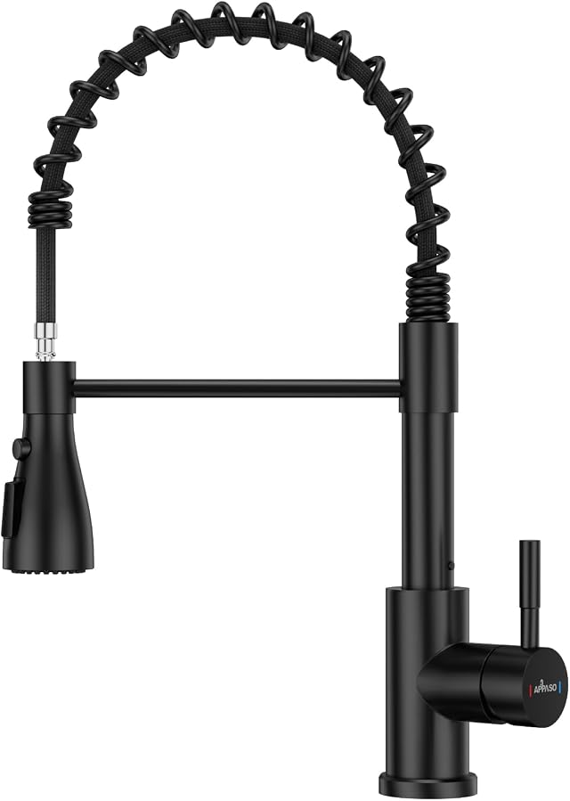 APPASO Wasserhahn Küche Schwarz, Hochdruck Küchenarmatur mit Brause, Mischbatterie Küche mit 3 Strahlarten, 360° Drehbar Spültischarmatur für Küche -Bleifrei/Nickelfrei Edelstahl | Schwarz