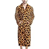 Poceacles Leopard Print Sexy Bathrobes for Men,V-neck Kimono Long Robe Lightweight Soft Teens Pajama Nightgown with Tie Belt